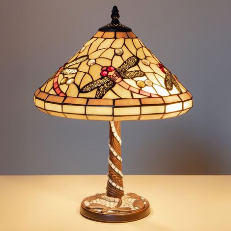 Lampe à poser libellule mosaïque en verre et métal 43x30cm (1/5)