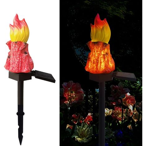 Solaire alimenté feux rouges lumières, Jardin décoratif résine mignonne lampe de sol Red Torch, crépuscule sans fil à l'aube lumières LED imperméable. (1/4)