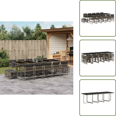 15-tlg. Garten-Essgruppe mit Kissen Grau Poly Rattan - Gartengestell - Gartenmöbel Set - Outdoor Möbel - Gartentisch - Gartenstühle (1/5)