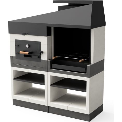 Barbecue extérieur avec four en pierre réfractaire – 168 x 63 x 206 cm – Grille en acier inoxydable 304 – Système d'extraction de fumée – Tuozi