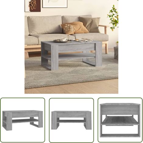 The Living Store Table basse sonoma gris 102x55x45 cm bois d'ingénierie - Table Basse - Meuble Salon - Table D'appoint - Bois D'ingénierie - Table Ronde (1/5)