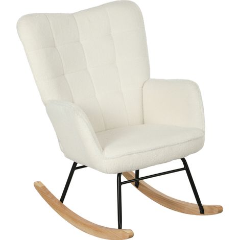 Fauteuil berçant 98x71x101 cm en tissu peluche blanc, avec rangement salon FloraGrace (1/5)