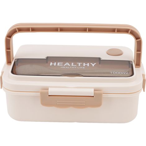 Boîte repas plastique 3 compartiments 1000 ml micro-ondable bento beige pour enfants adultes étudiants employés bureau (1/5)
