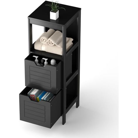 COSTWAY Armario del Baño, Estante de Madera Multifuncional con 2 Cajones, Estante Contemporáneo Intercambiable, Mesita Auxiliar para Casa Oficina Salón Baño Dormitorio Hotel (Negro)