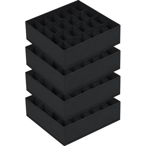Schubladen Organizer 4er Set mit 24 Fächern, faltbar, für Socken, Krawatten, Gürtel, Schwarz (1/5)