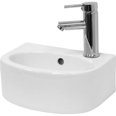 ECD Germany Waschbecken aus Keramik in Weiß 355x255x130 mm, Hahnloch rechts, Abgerundete Aufsatzbecken Aufsatzwaschbecken Handwaschbecken Aufsatzwaschtisch Badezimmer Waschtisch Waschschale Waschplatz