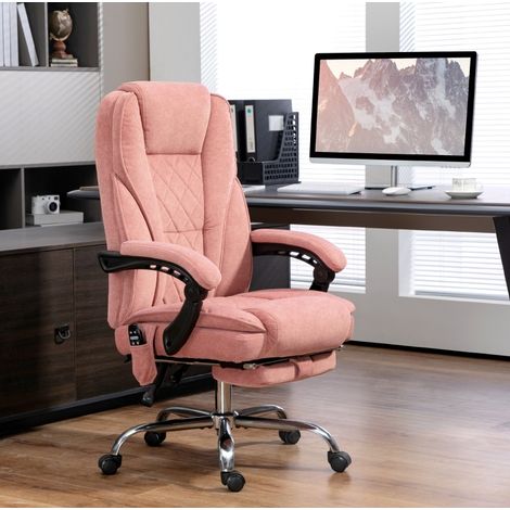 Silla de oficina ergonómica rosa con masaje vibratorio, calefacción y reposapiés (1/5)