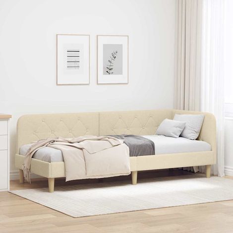 Eckbettgestell Creme 80 x 200 cm Stoff