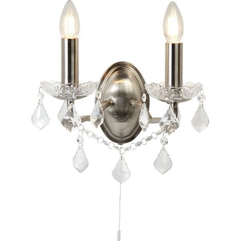 Applique Classica Parigi Acciaio Argento Vetro Trasparente 2 Luci E14 (1/4)