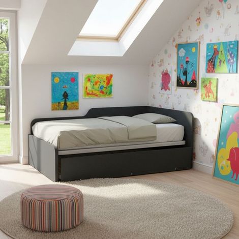 Divano letto piazza e mezza 120x190 con spalliera e secondo letto estraibile - Basalto