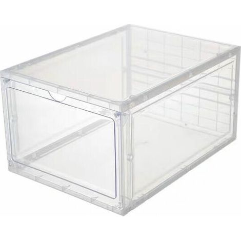 boite de rangement plastique avec tiroir – bac de rangement plastique bas pour les chaussures – boite empilable pour accessoires, etc. – lot de 2 – transparent (1/4)