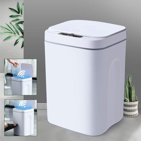 Papelera inteligente con sensor automático para el hogar, salón, cocina, baño y aseo, 16L (blanco) (1/5)
