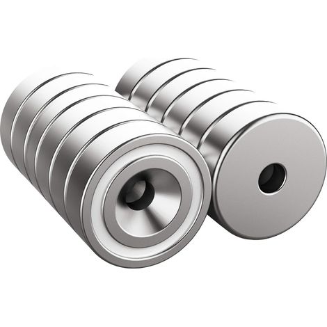 Magnets - 16 x 5 mm - Trou Noir - Cuvette Usinée - Fixation Par Vis - 6 kg - 12 Pièces (1/5)