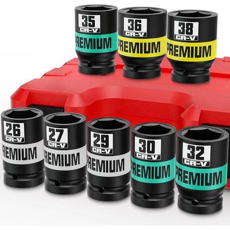 Jeu de 8 Douille a Choc 3/4", 26-38 mm Lot de Douilles Profondes, pour Réparation de Voiture et Maintenance Industrielle (1/5)