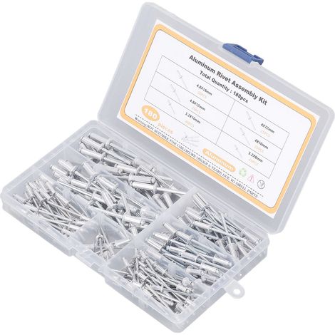 Kit de 180 rivets aveugles à bride en alliage d'aluminium, assortiment de 6 tailles pour assemblage (1/5)