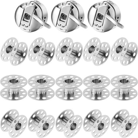 Incluye 3 portabobinas para máquinas de coser y 15 bobinas para máquinas de coser Singer, fabricadas en metal con soporte para bobina, aptas para costura artesanal, compatibles con máquinas de coser. (1/5)