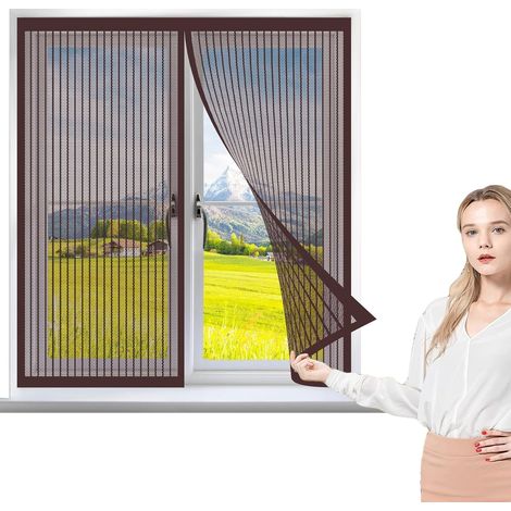 Moustiquaire de Porte Aimantée 110 x 70 cm, Auto-AdhéSif en Maille anti Moustique Fenetre, Puissants Aimants pour La Plupart des Fenêtres, Marron (1/5)