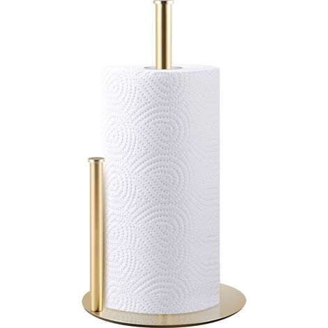 Soporte para rollo de papel de cocina color oro - Fabricado en acero inoxidable de alta calidad - Para uso doméstico - Con base lastrada (1/5)