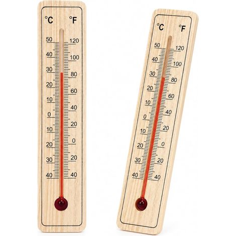 Set di 2 termometri da parete in legno – Termometri per interni ed esterni – Facili da leggere – Temperatura in °C – Ideali per casa, giardino, patio, balcone – 20 cm – 2 pezzi (1/5)