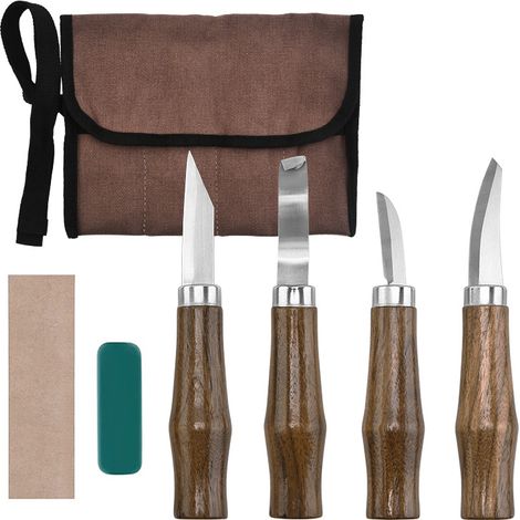 Lot de 7 pièces, kit de sculpture sur bois pour débutants, ciseaux à bois en noyer à manche rond, outils de menuiserie, sculpture DIY (1/5)