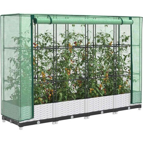 Hochbeet mit Gewächshaus-Aufsatz Rattan-Optik 160x40x123 cm