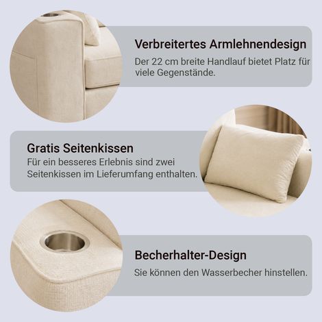 Sofá moderno de dos plazas para salón, cómodo sofá de 182 cm, asiento extra profundo de 53 cm, tejido de chenilla, cojines con núcleo de muelles tapizados individualmente, estructura de madera maciza, (1/5)