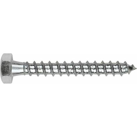 Tornillo de fijación para madera y aglomerado - Cabeza hexagonal - Rosca completa - Zincado 6 x 70 - Caja de 200