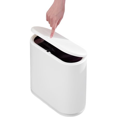 Poubelle rectangulaire en plastique de 10 litres avec couvercle à pression, pour salle de bain, salle d'eau, chambre à coucher, cuisine, salle d'artisanat, bureau (blanc crème) (1/5)