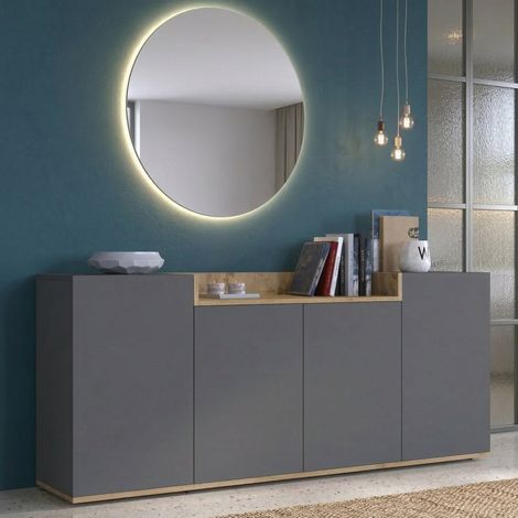 Credenza Swink, Aparador 6 Estantes, Apertura Abatible Hecho en Italia, 4 Puertas, 160x35x70h cm Negro Antracita (1/5)