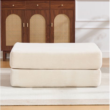 Fauteuil simple modulable en velours côtelé beige avec structure en métal, coussin et poche latérale (1/5)