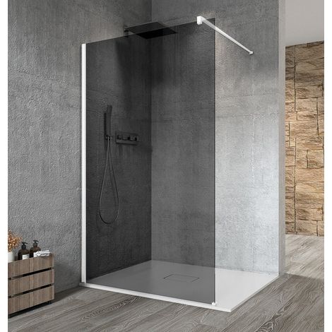 VARIO WHITE Panneau de douche monobloc en verre, mural, verre fumé, 1300 mm (1/3)