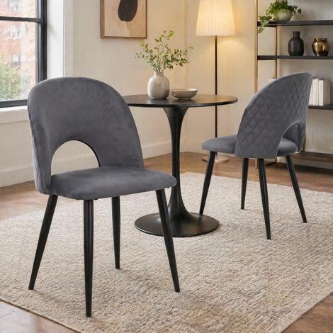 MEUBLIV Lot de 2 chaises de salle à manger grises en velours – pieds réglables, dossier ajouré (1/5)