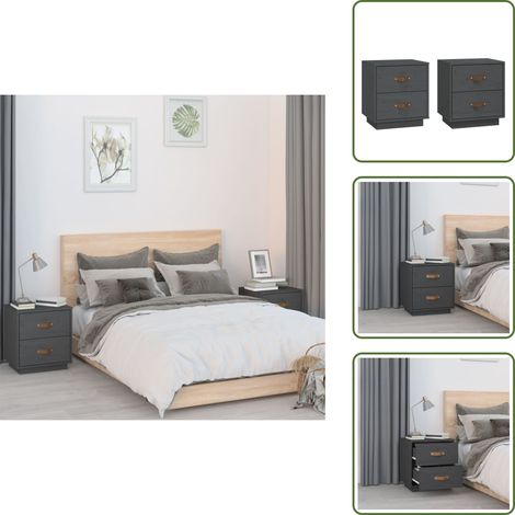 The Living Store Comodini Grigi 2 pz 40x34x45 cm in Legno Massello di Pino - Comodino grigio