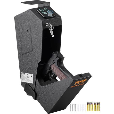 VEVOR Cassaforte per Pistole in Acciaio Cassaforte Biometrica per 1 Pistole 3 Modi di Tasti Sblocco per Impronte Digitali Combinazione per Gioielli Documenti Pistole Uso Domestico Cassaforte Pistole (1/4)