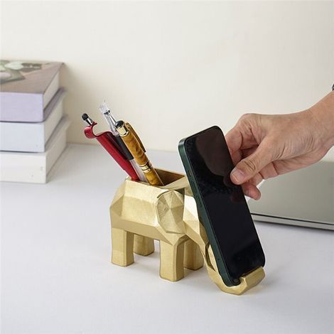 Porte-Crayons en Forme D'éléphant Géométrique, Centre de Table, Ornement de Bureau, Statue Décorative pour Bureau ou Salon A (1/2)