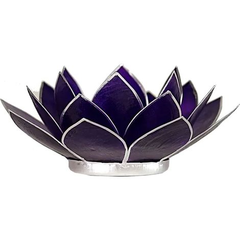 Porte Bougie Fleur de Lotus Violet et argent 7 ème chakra (1/2)