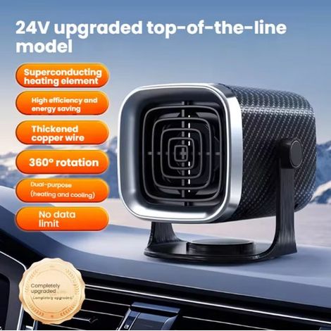 Riscaldatore per auto 12V/24V, doppio uso (raffreddamento e riscaldamento), sbrinamento/antiappannamento parabrezza ad alta efficienza, riscaldatore portatile - Nero 24V