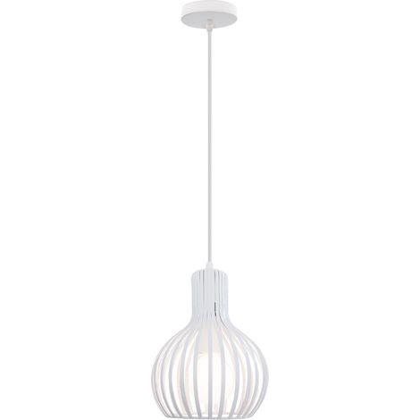 Pendelleuchte Ø20cm Kürbis Form Hängelampe im Industri Stil Kronleuchter mit Käfig aus MetAlles E27 Halter für Wohnzimmer Esszimmer (Weiß)
