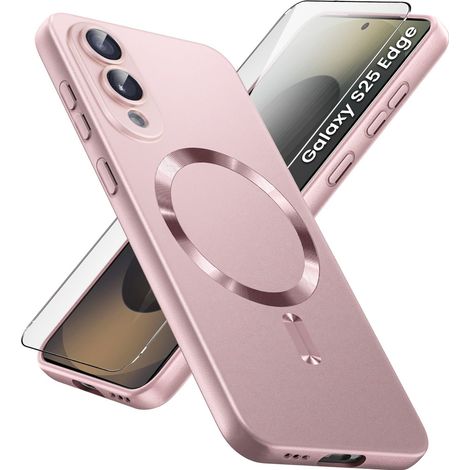 Coque Samsung Galaxy S25 Edge, ColorMag, compatible MagSafe, rose + verre trempé 9H (1/5)