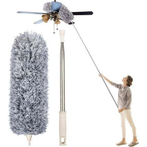 Spolverino, spolverino in microfibra con manico in acciaio inossidabile, spolverino estensibile da 76 a 254 cm per la pulizia di ventilatori a soffitto, persiane, battiscopa, auto