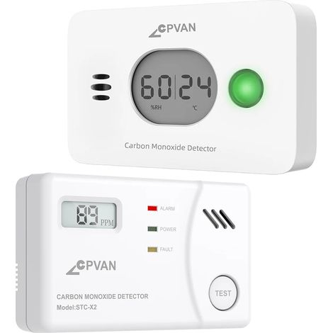 Detector de humo, batería con una duración de 10 años, alarma de 85 dB, 2 detectores de monóxido de carbono. (1/2)