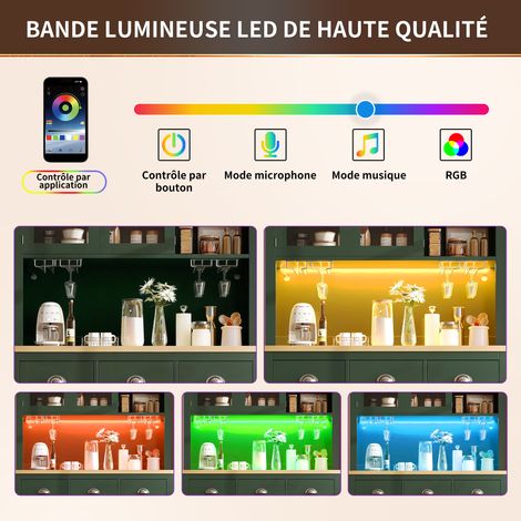 Compartiment de rangement / Meuble de stockage / Meuble de cuisine / Meuble à tiroirs, dimensions : 104x40x180 cm. Style rustique. 4 portes. Éclairage LED intégré. Espace pour les boissons. Couleur ve (1/5)