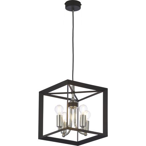 Lampada a sospensione loft nera cubo 25cm 4xE14 Jupiter