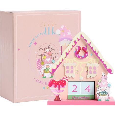 Calendrier de l'Avent en bois en forme de macaron, joli calendrier perpétuel avec compte à rebours, calendrier de bureau, décoration de table/de chevet (1/5)
