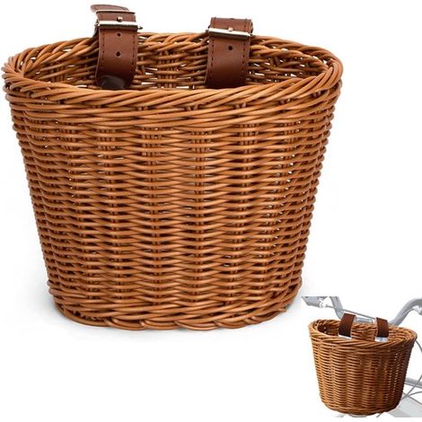 Cesta para bicicleta, Aspecto de mimbre, Fácil de instalar, Apta para bicicletas infantiles de 12 a 18 pulgadas, Marrón, 21 × 16 × 16 cm (1/5)