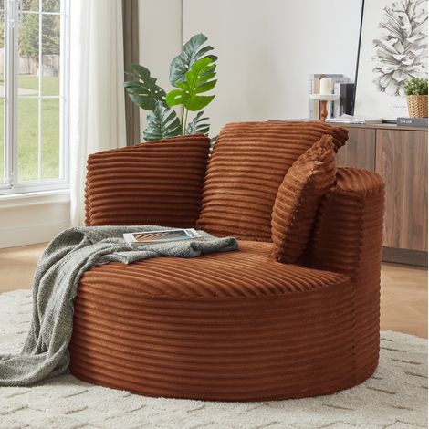 Sillón de pana redondo ergonómico para salón naranja OKMYHOME (1/5)