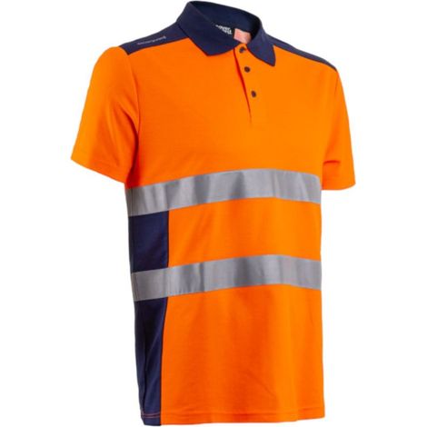 Polo de travail manches courtes haute visibilité anti-UV Coverguard OKI Orange / Marine S. (1/3)