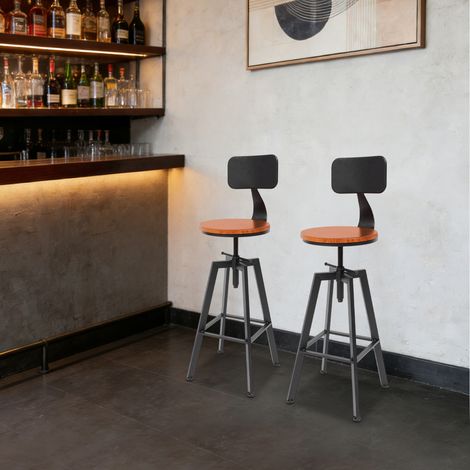 YISSALE-2er-Set Barhocker - Höhenverstellbar (64-84 cm) - Metall und Holz - Runde Barhocker - Bistro-Hocker - Weinkühler-Hocker (1/5)