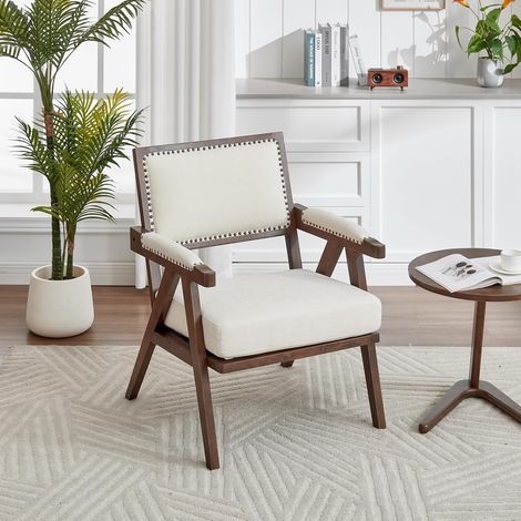 Fauteuils - Fauteuil Moderne Style Scandinave 1 Place avec Accoudoirs, Assise Confortable en Lin, Cadre Bois, 66,5×66×88 cm - Vert (1/5)