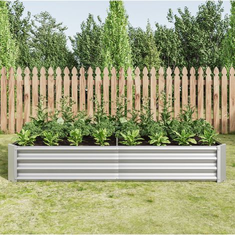 Bac potager surélevé 180x91x30 cm argent en métal galvanisé sans fond pour légumes, herbes et fleurs (1/5)